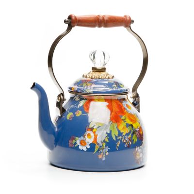 MacKenzie-Childs Wildflowers Enamel 2 Quart Tea Kettle - Pink