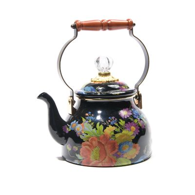 MacKenzie-Childs  Black Flower Market 2 Quart Tea Kettle