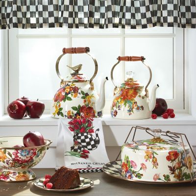 MacKenzie-Childs  Black Flower Market 3 Quart Tea Kettle