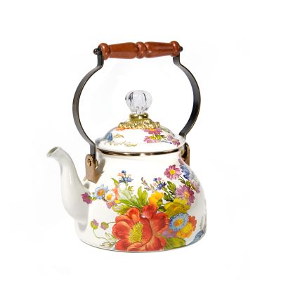 White Flower Market 2 Quart Tea Kettle