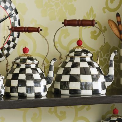 MacKenzie-Childs Courtly Check Enamel Tea Kettle with Bird Topper, Stovetop  Kettle, Tea Accessories