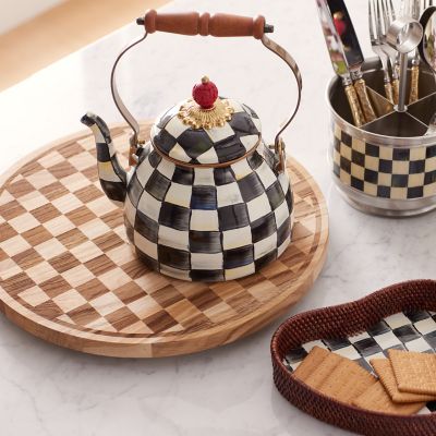 Iconic Black & White Courtly Check Enamel Tea Kettle by Mackenzie