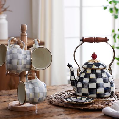 Iconic Black & White Courtly Check Enamel Tea Kettle by Mackenzie