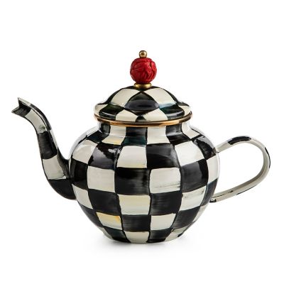 Mackenzie-Childs Courtly Check Enamel Kettle Teapot Black White 3