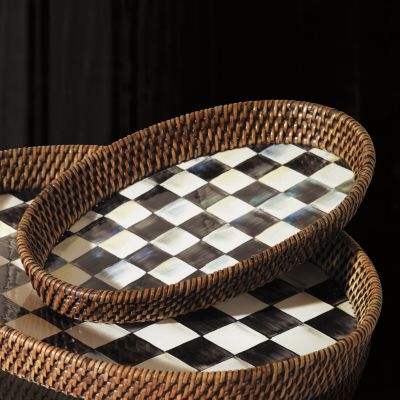 MacKenzie-Childs  Royal Check Rattan & Enamel Party Serving Tray