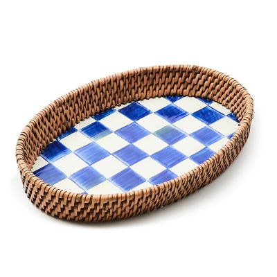 Royal Check Small Enamel & Rattan Serving Tray mackenzie-childs Panama 0