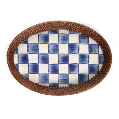 MacKenzie-Childs  Royal Check Rattan & Enamel Small Serving Tray