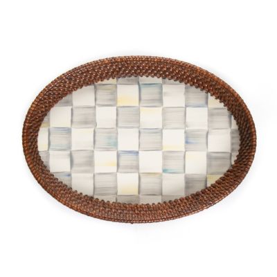 MacKenzie-Childs  Royal Check Rattan & Enamel Party Serving Tray