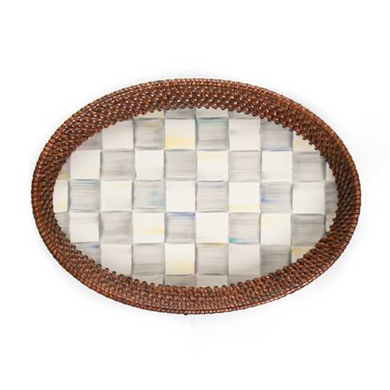 Sterling Check Rattan & Enamel Small Serving Tray