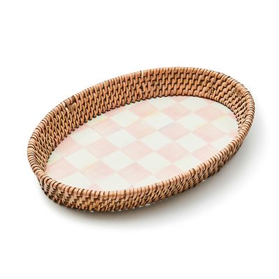 Rosy Check Small Enamel & Rattan Serving Tray mackenzie-childs Panama 0