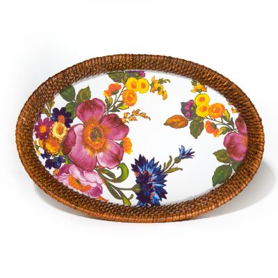 Flower Market Small Rattan & Enamel Tray - White mackenzie-childs Panama 0