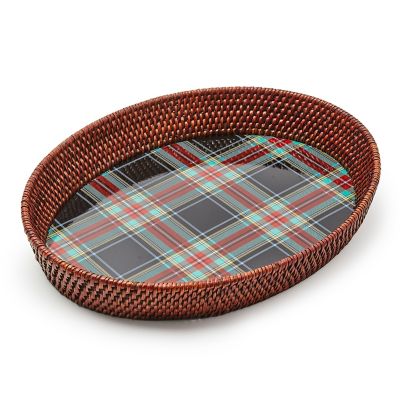 Tartan Large Black Rattan Serving Tray mackenzie-childs Panama 0