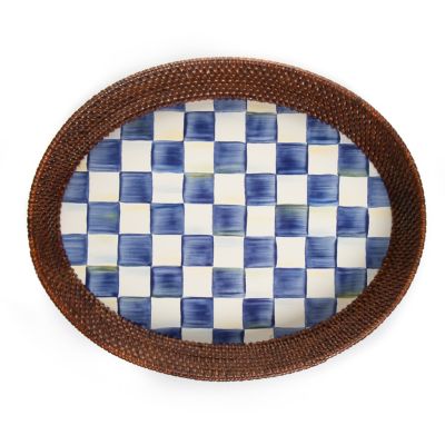 Royal Check Rattan & Enamel Tray - Large by MacKenzie-Childs