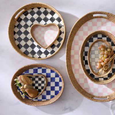 Royal Check Large Enamel & Rattan Serving Tray Image 3