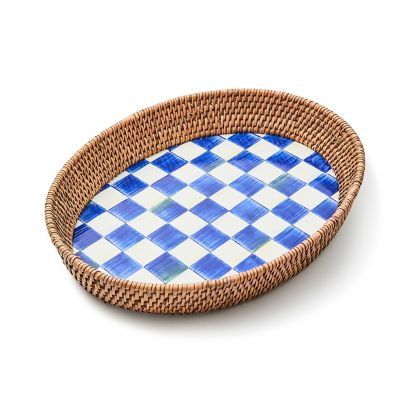 Royal Check Large Enamel & Rattan Serving Tray mackenzie-childs Panama 0