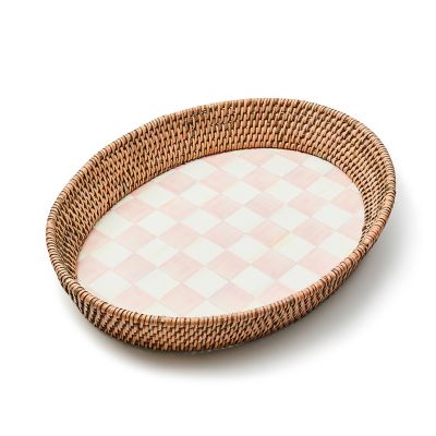 Rosy Check Large Enamel & Rattan Serving Tray mackenzie-childs Panama 0