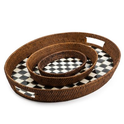 Courtly Check Rattan & Enamel Tray - Large image twelve