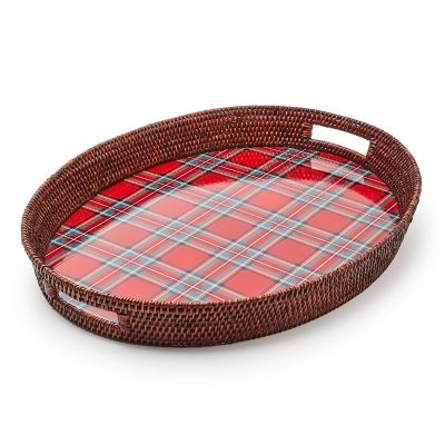 Tartan Red Rattan Party Serving Tray mackenzie-childs Panama 0