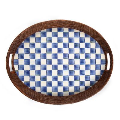 MacKenzie-Childs  Royal Check Rattan & Enamel Party Serving Tray