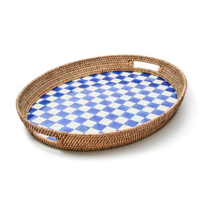 Royal Check Enamel & Rattan Party Tray mackenzie-childs Panama 0