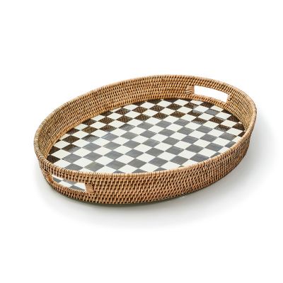 Courtly Check Enamel & Rattan Party Tray mackenzie-childs Panama 0