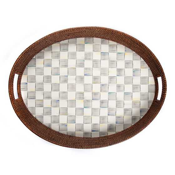 Sterling Check Rattan & Enamel Party Tray image two