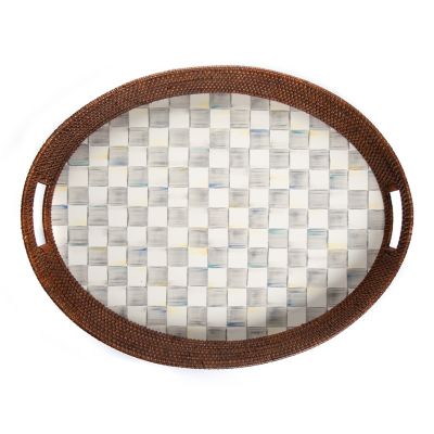 Sterling Check Rattan & Enamel Party Serving Tray