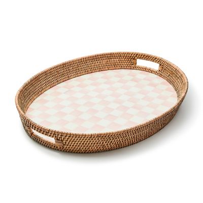 Rosy Check Enamel & Rattan Party Tray mackenzie-childs Panama 0