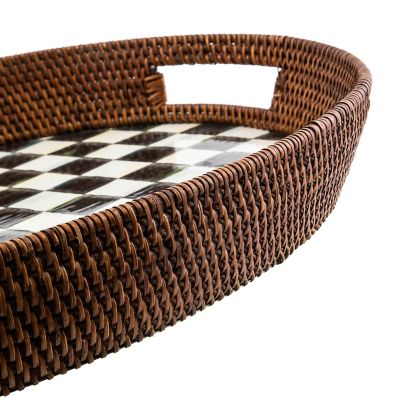 Royal Check Rattan & Enamel Tray - Large by MacKenzie-Childs