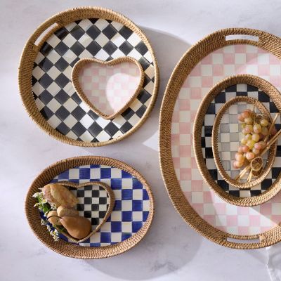 Courtly Check Enamel & Rattan Round Serving Tray Image 3