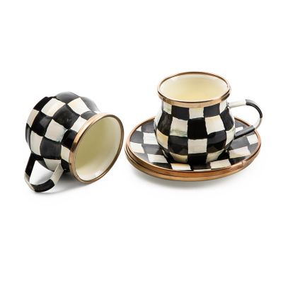 MacKenzie-Childs  Sterling Check Espresso Cup & Saucer Set