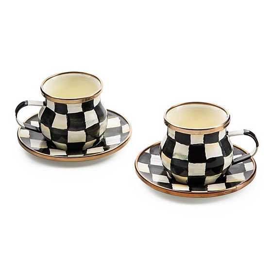 MacKenzie-Childs Courtly Check Coffee Cup Black-and-White Enamel Coffee Mug