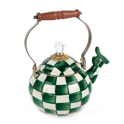 Emerald Check Whistling Tea Kettle mackenzie-childs Panama 0