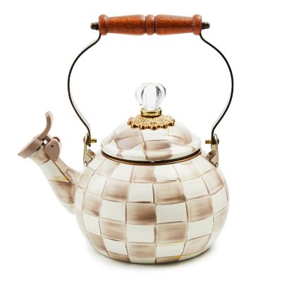 Mocha Check Whistling Tea Kettle mackenzie-childs Panama 0