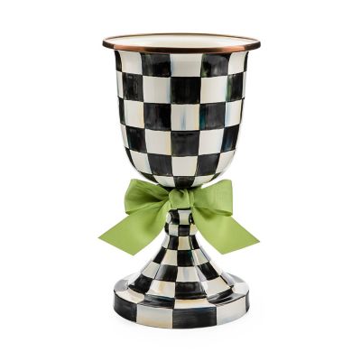 Courtly Check Enamel Pedestal Vase - Green Bow mackenzie-childs Panama 0