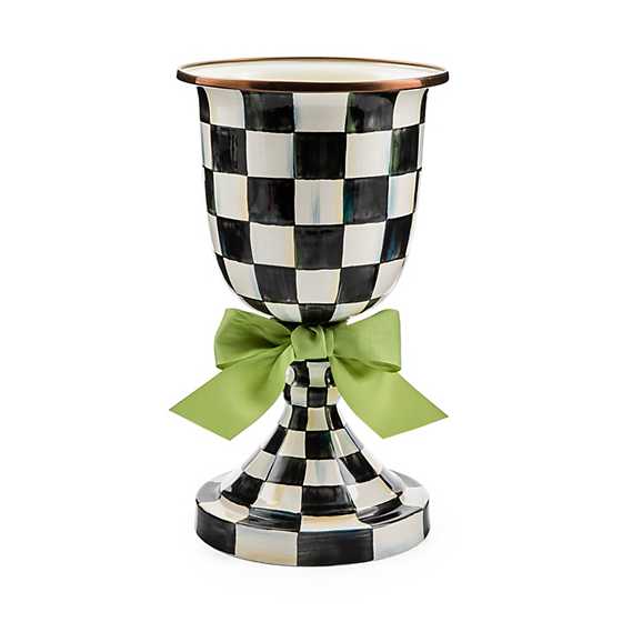 Courtly Check Enamel Pedestal Vase - Green Bow image one