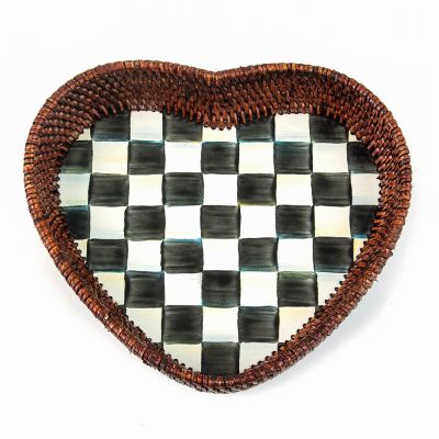 MacKenzie-Childs Courtly Check Rattan and Enamel Heart Tray