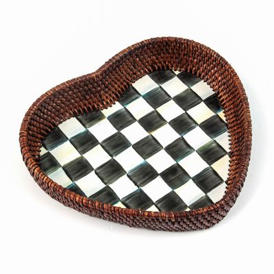 Courtly Check Rattan & Enamel Heart Tray