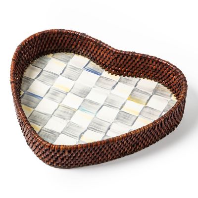 Sterling Check Rattan & Enamel Heart Tray