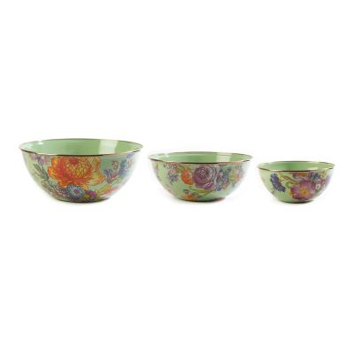 MacKenzie-Childs  Green Flower Market Mixing Bowls, Set of 3