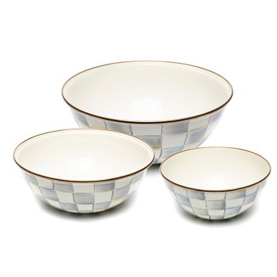 MacKenzie-Childs  White Flower Market Mixing Bowls, Set of 3