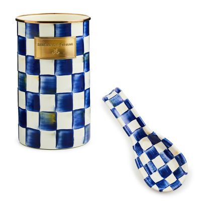 MacKenzie-Childs | Royal Check Enamel Spoon Rest & Utensil Holder Set