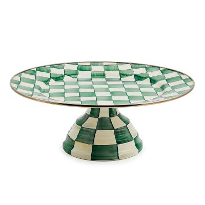 Emerald Check Large Pedestal Platter mackenzie-childs Panama 0