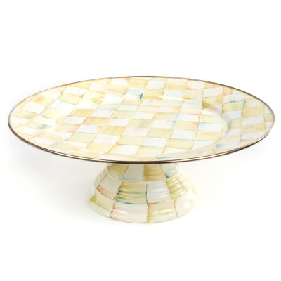 Parchment Check Enamel Pedestal Platter - Large