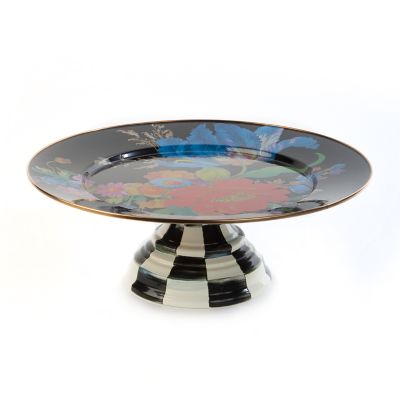 Black Flower Market Pedestal Platter