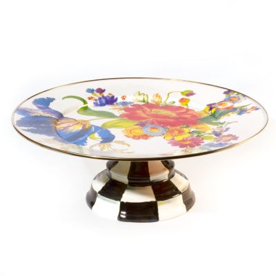 White Flower Market Large Pedestal Platter