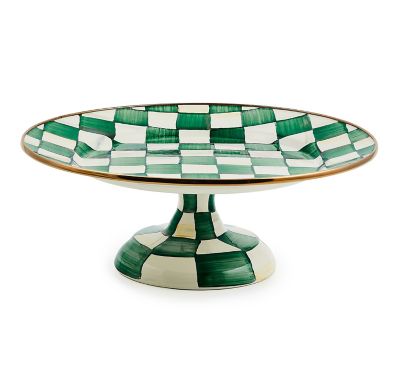 Emerald Check Small Pedestal Platter mackenzie-childs Panama 0