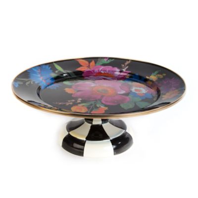 Black Flower Market Small Pedestal Platter