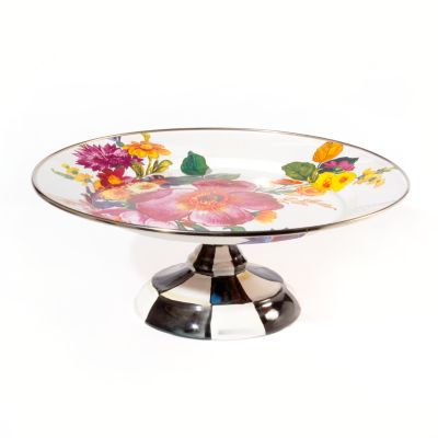 White Flower Market Small Pedestal Platter