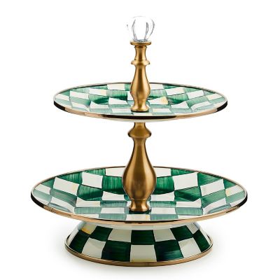 Emerald Check Two Tier Sweet Stand mackenzie-childs Panama 0